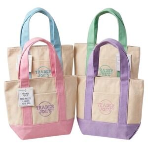 Trader Joes Pastel Mini Tote Bag Canvas Set of 4 NWT 2026